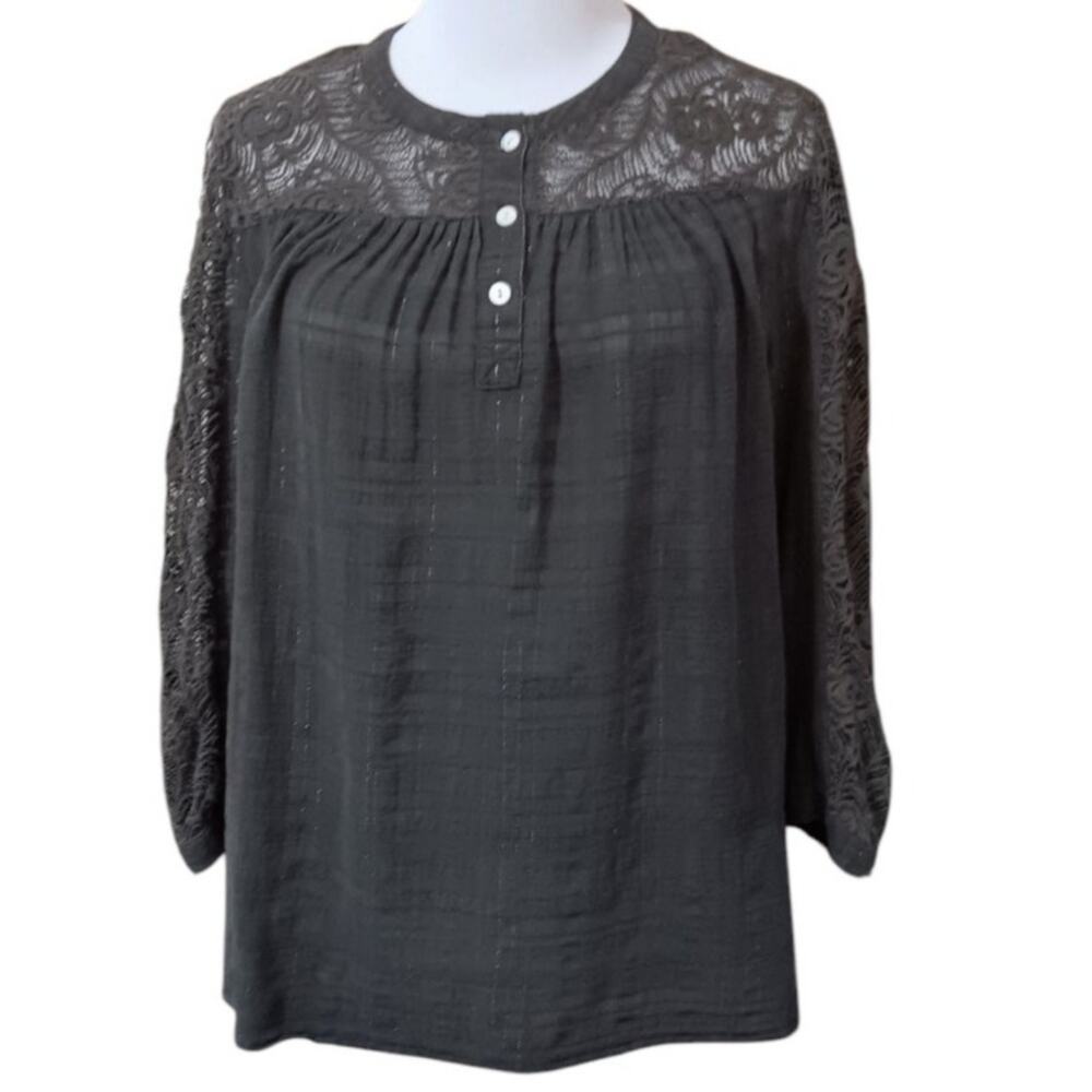 COLDWATER CREEK Peasant Blouse Top S Rustic Crochet Lace Country Prairie Western